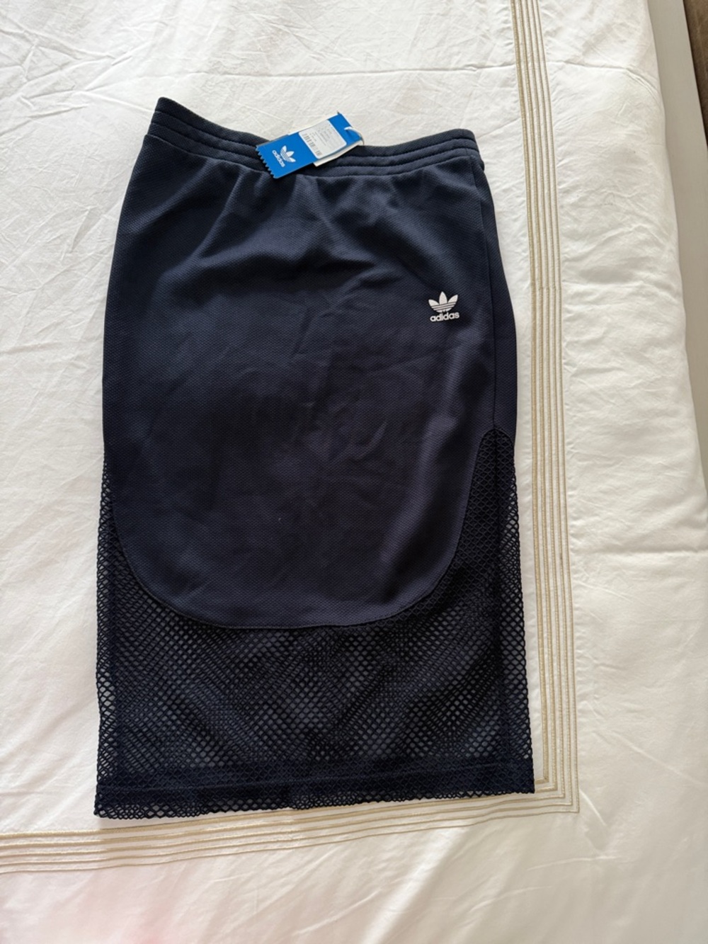 adidas Women’s Navy Blue Mesh-Detail Midi Skirt